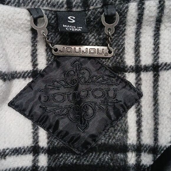 Jou Jou  black white plaid stylish wool blend pea coat  Sz S EUC - Picture 7 of 7